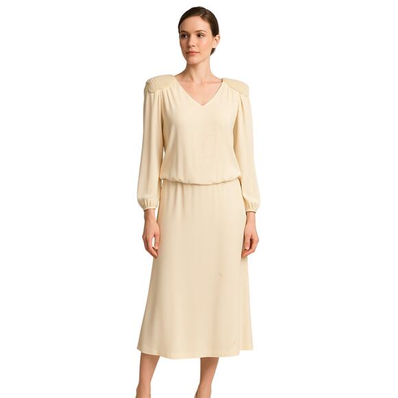 Vintage Bernadette Cream Pearl Shoulder Dress Size 14 – Made in USA - Picture 1 of 9